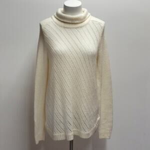 Lou & Grey Loft Cream Pullover Funnel Neck Wool Alpaca Blend Knit Sweater M